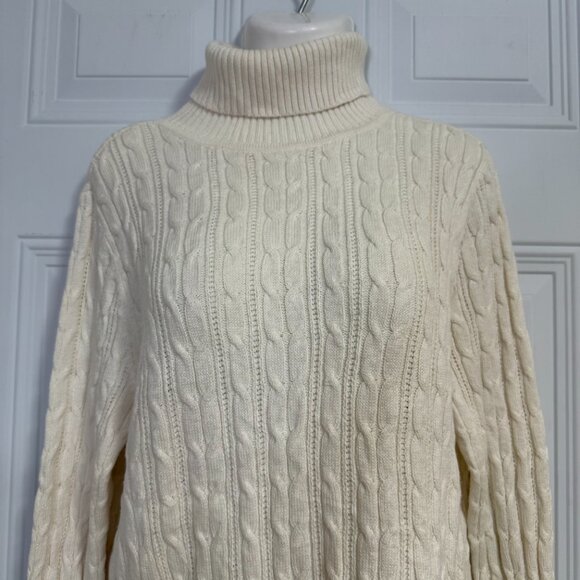 St.‎ John's Bay Classic Cream Cable Knit Turtleneck Sweater  SZ Large Beige - Picture 6 of 7